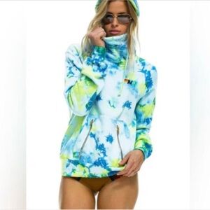 Aviator Nation Women’s Ninja Hoodie Tie Dye Blue Yellow White Sz XS